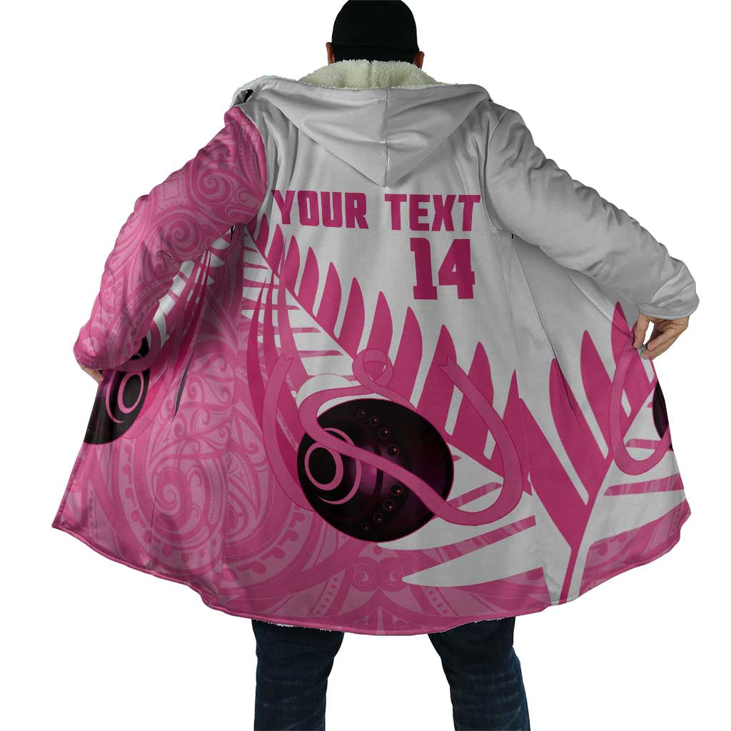 New Zealand Lawn Bowls Breast Cancer Custom Cloak Aotearoa Maori Silver Fern Pink Ribbon - Aussie Hoodie