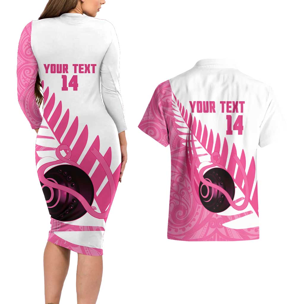 New Zealand Lawn Bowls Breast Cancer Custom Couples Matching Long Sleeve Bodycon Dress and Hawaiian Shirt Aotearoa Maori Silver Fern Pink Ribbon - Aussie Hoodie