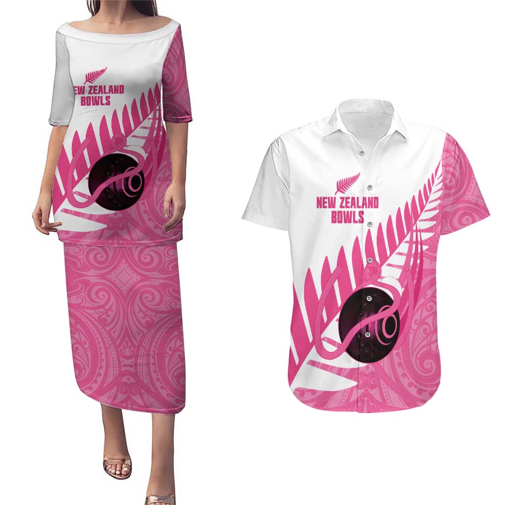 New Zealand Lawn Bowls Breast Cancer Custom Couples Matching Puletasi and Hawaiian Shirt Aotearoa Maori Silver Fern Pink Ribbon - Aussie Hoodie