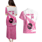 New Zealand Lawn Bowls Breast Cancer Custom Couples Matching Puletasi and Hawaiian Shirt Aotearoa Maori Silver Fern Pink Ribbon - Aussie Hoodie