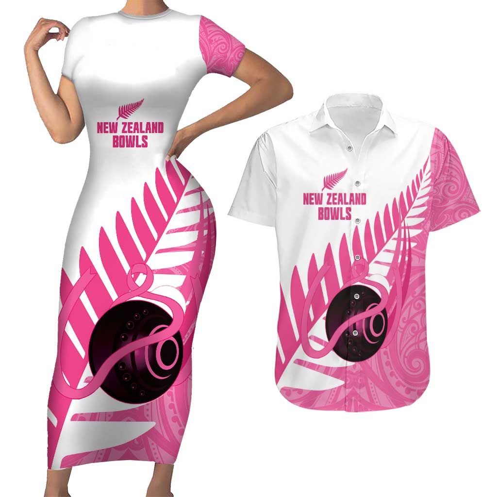 New Zealand Lawn Bowls Breast Cancer Custom Couples Matching Short Sleeve Bodycon Dress and Hawaiian Shirt Aotearoa Maori Silver Fern Pink Ribbon - Aussie Hoodie