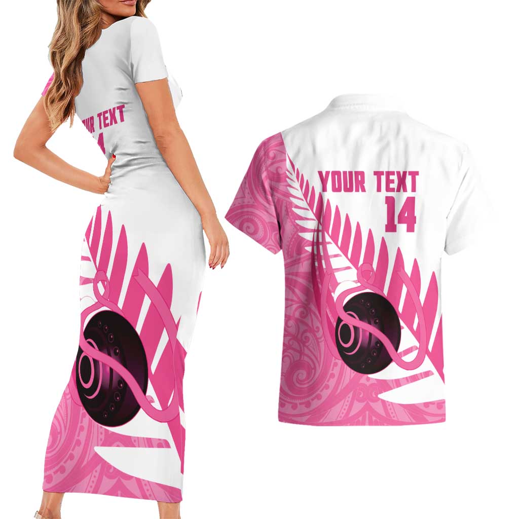 New Zealand Lawn Bowls Breast Cancer Custom Couples Matching Short Sleeve Bodycon Dress and Hawaiian Shirt Aotearoa Maori Silver Fern Pink Ribbon - Aussie Hoodie
