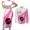 New Zealand Lawn Bowls Breast Cancer Custom Couples Matching Short Sleeve Bodycon Dress and Long Sleeve Button Shirt Aotearoa Maori Silver Fern Pink Ribbon - Aussie Hoodie