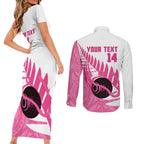 New Zealand Lawn Bowls Breast Cancer Custom Couples Matching Short Sleeve Bodycon Dress and Long Sleeve Button Shirt Aotearoa Maori Silver Fern Pink Ribbon - Aussie Hoodie