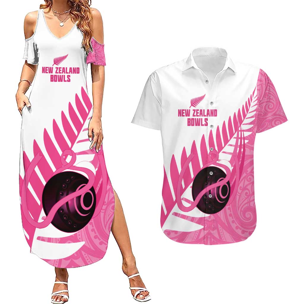 New Zealand Lawn Bowls Breast Cancer Custom Couples Matching Summer Maxi Dress and Hawaiian Shirt Aotearoa Maori Silver Fern Pink Ribbon - Aussie Hoodie