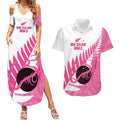 New Zealand Lawn Bowls Breast Cancer Custom Couples Matching Summer Maxi Dress and Hawaiian Shirt Aotearoa Maori Silver Fern Pink Ribbon - Aussie Hoodie