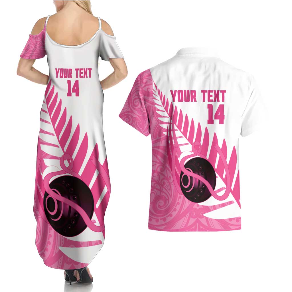 New Zealand Lawn Bowls Breast Cancer Custom Couples Matching Summer Maxi Dress and Hawaiian Shirt Aotearoa Maori Silver Fern Pink Ribbon - Aussie Hoodie