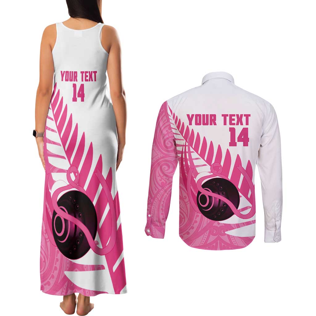New Zealand Lawn Bowls Breast Cancer Custom Couples Matching Tank Maxi Dress and Long Sleeve Button Shirt Aotearoa Maori Silver Fern Pink Ribbon - Aussie Hoodie