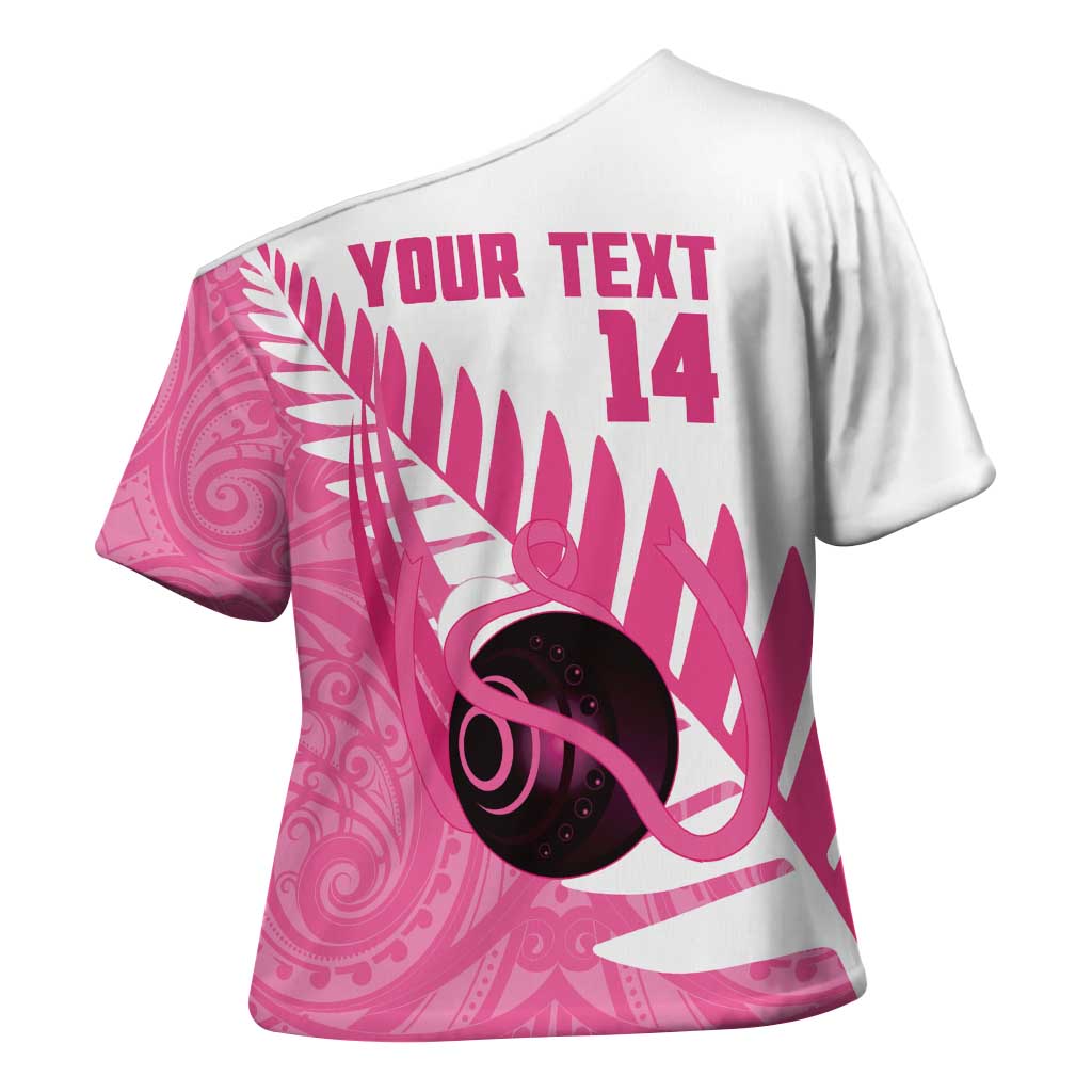 New Zealand Lawn Bowls Breast Cancer Custom Cross Shoulder Shirt Aotearoa Maori Silver Fern Pink Ribbon - Aussie Hoodie