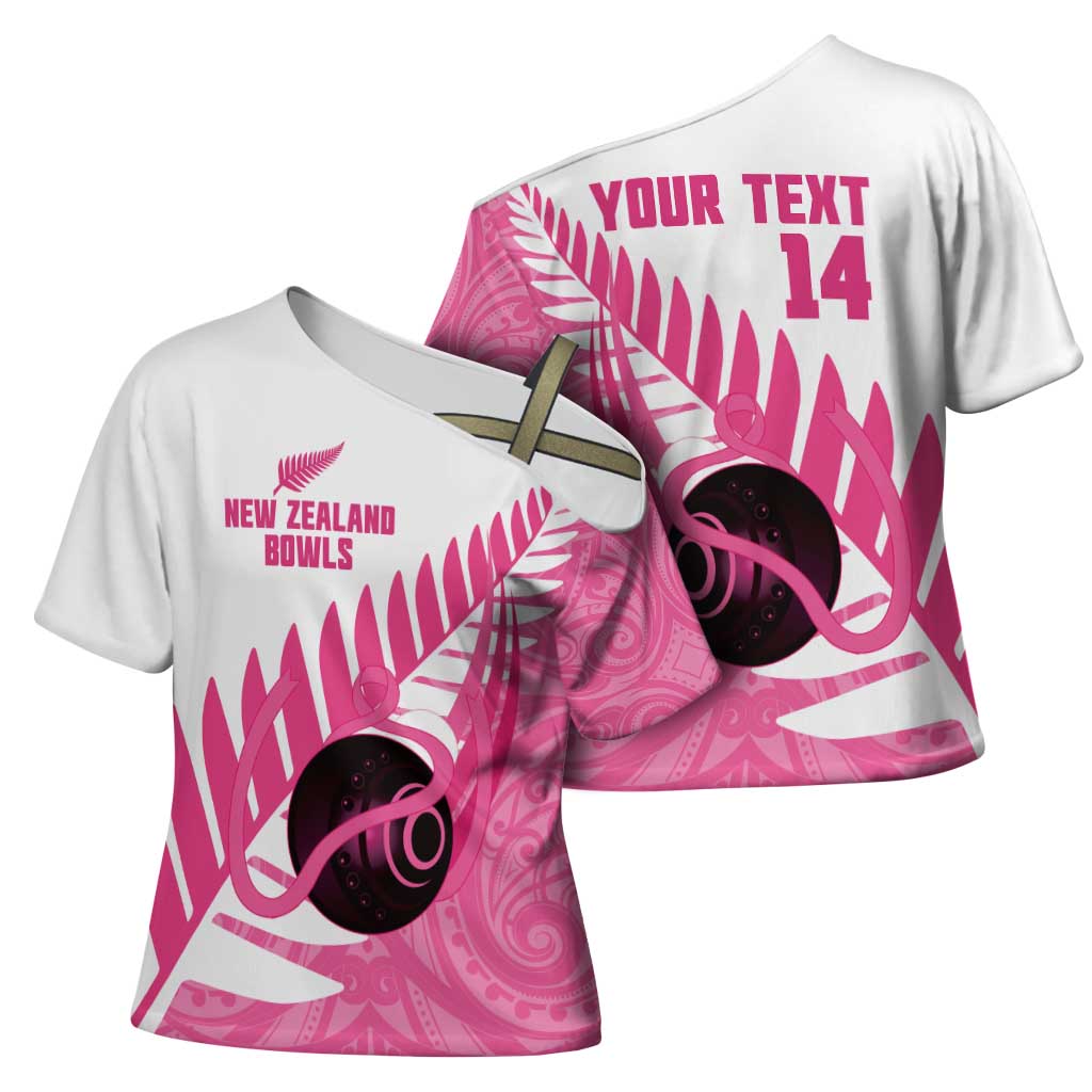 New Zealand Lawn Bowls Breast Cancer Custom Cross Shoulder Shirt Aotearoa Maori Silver Fern Pink Ribbon - Aussie Hoodie