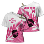 New Zealand Lawn Bowls Breast Cancer Custom Cross Shoulder Shirt Aotearoa Maori Silver Fern Pink Ribbon - Aussie Hoodie