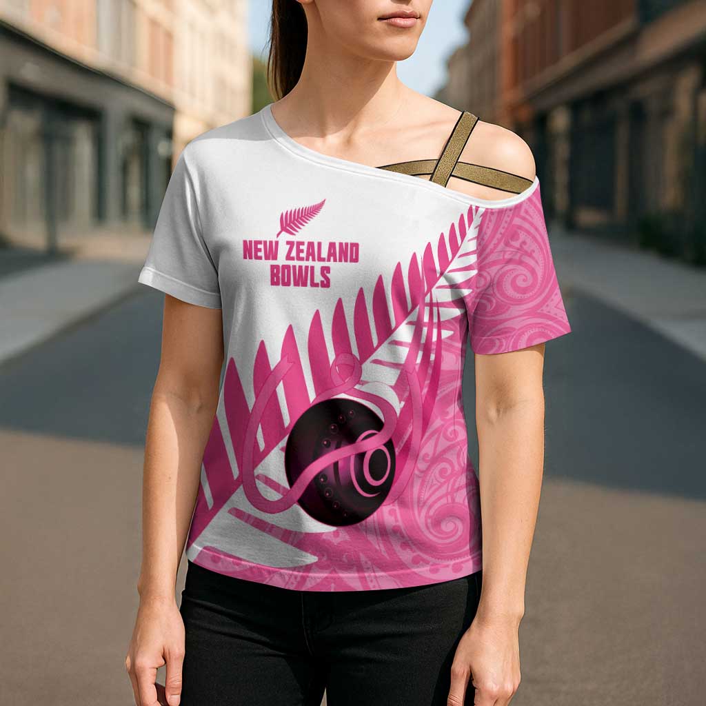 New Zealand Lawn Bowls Breast Cancer Custom Cross Shoulder Shirt Aotearoa Maori Silver Fern Pink Ribbon - Aussie Hoodie