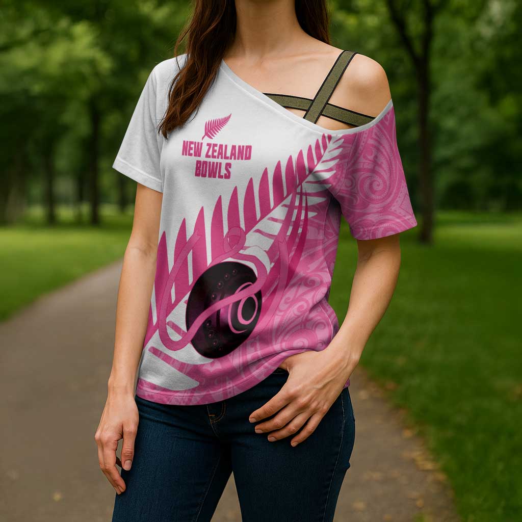 New Zealand Lawn Bowls Breast Cancer Custom Cross Shoulder Shirt Aotearoa Maori Silver Fern Pink Ribbon - Aussie Hoodie