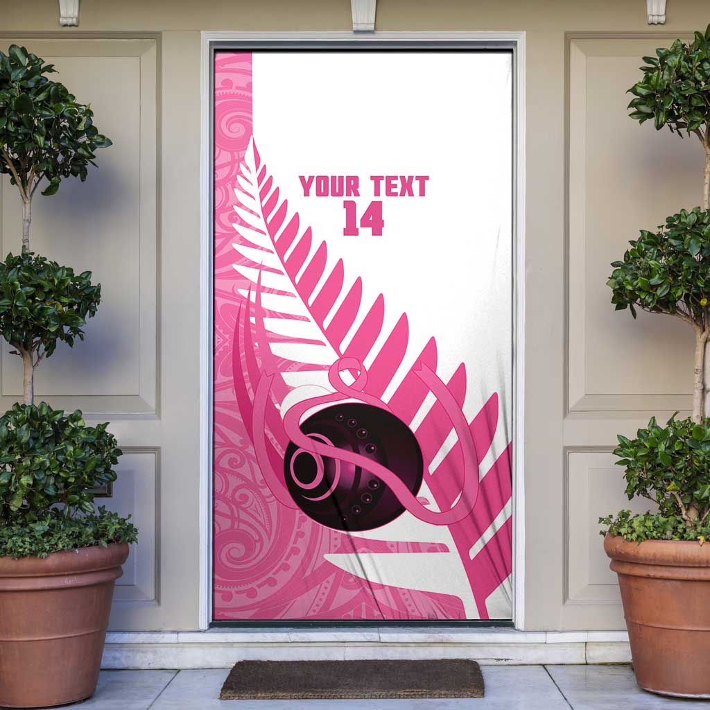 New Zealand Lawn Bowls Breast Cancer Custom Door Cover Aotearoa Maori Silver Fern Pink Ribbon - Aussie Hoodie