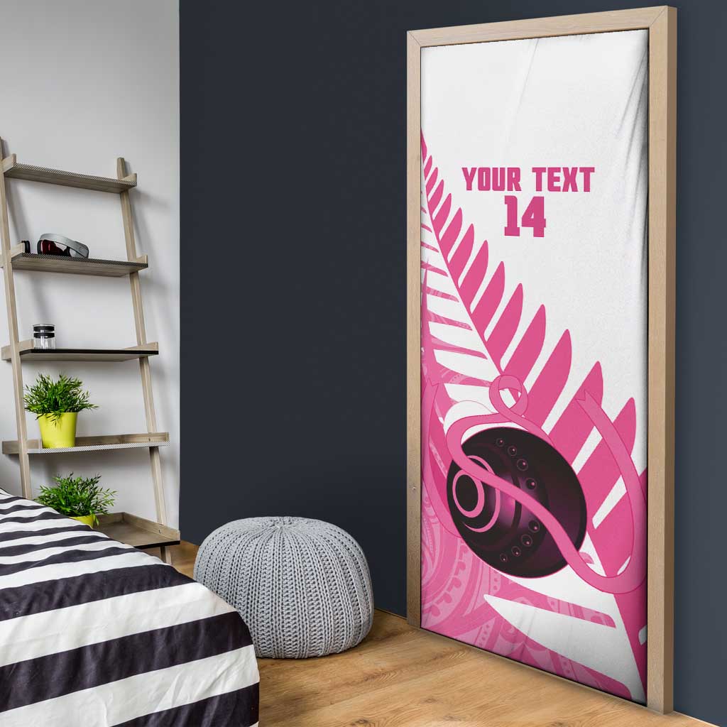 New Zealand Lawn Bowls Breast Cancer Custom Door Cover Aotearoa Maori Silver Fern Pink Ribbon - Aussie Hoodie