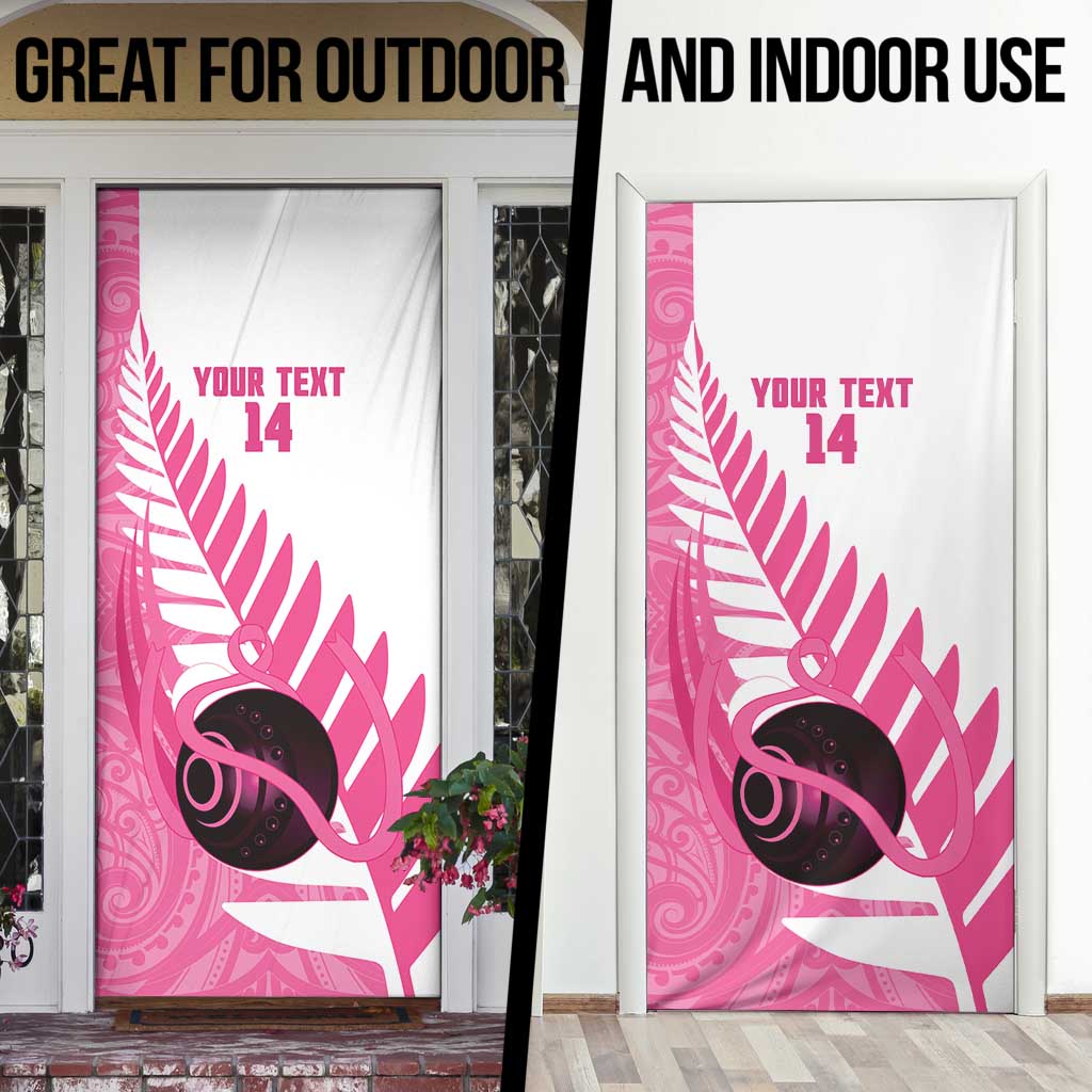 New Zealand Lawn Bowls Breast Cancer Custom Door Cover Aotearoa Maori Silver Fern Pink Ribbon - Aussie Hoodie