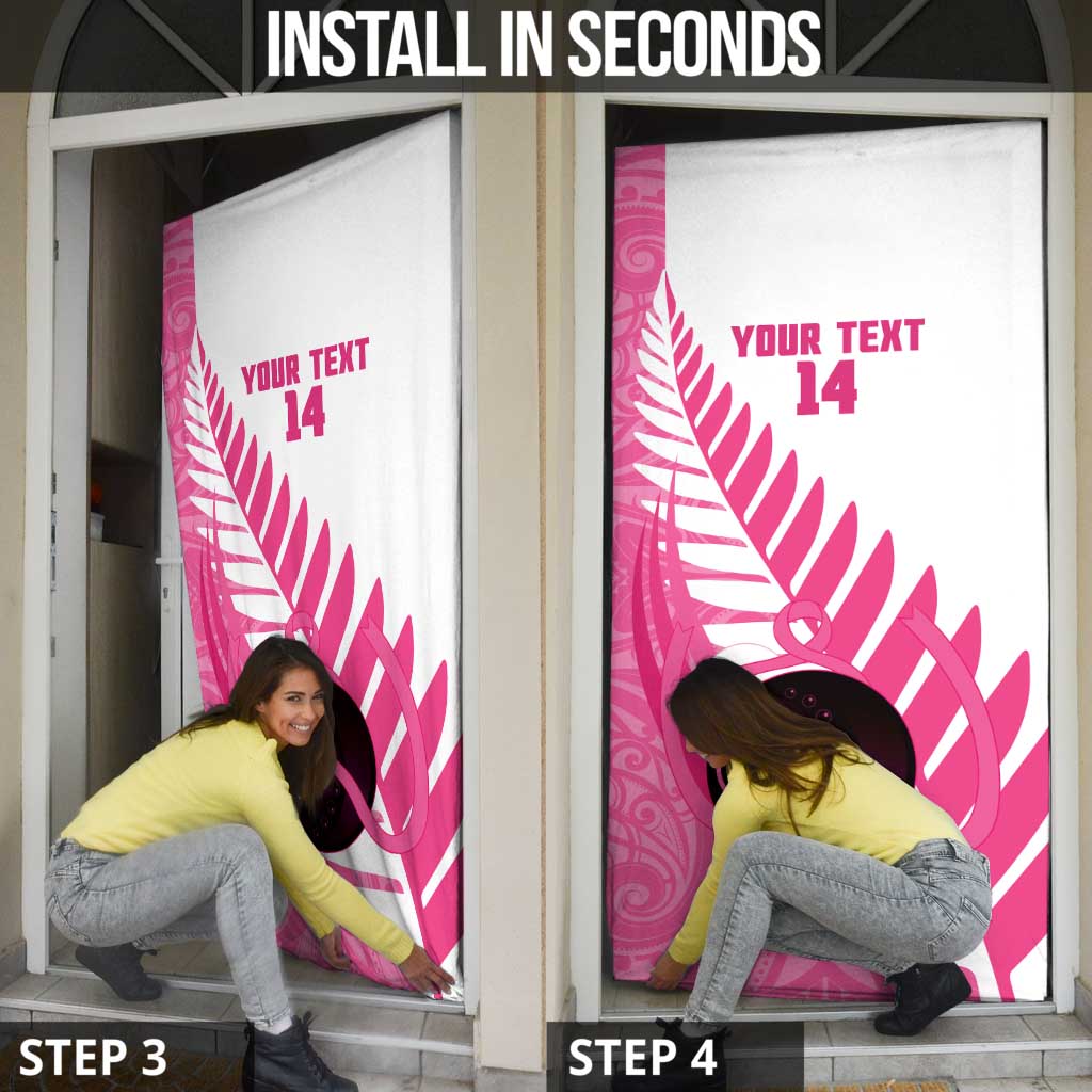 New Zealand Lawn Bowls Breast Cancer Custom Door Cover Aotearoa Maori Silver Fern Pink Ribbon - Aussie Hoodie
