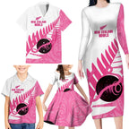 New Zealand Lawn Bowls Breast Cancer Custom Family Matching Long Sleeve Bodycon Dress and Hawaiian Shirt Aotearoa Maori Silver Fern Pink Ribbon - Aussie Hoodie