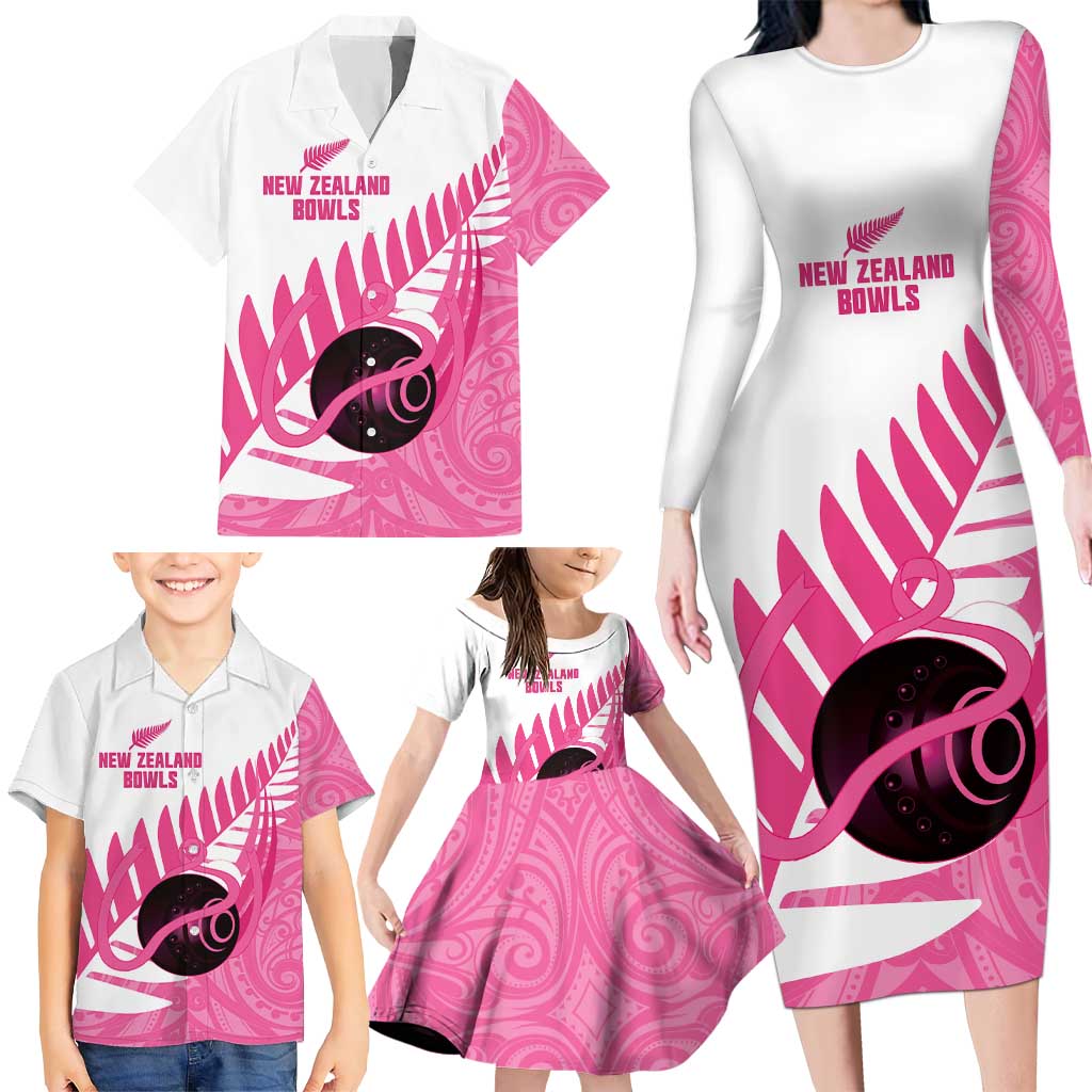 New Zealand Lawn Bowls Breast Cancer Custom Family Matching Long Sleeve Bodycon Dress and Hawaiian Shirt Aotearoa Maori Silver Fern Pink Ribbon - Aussie Hoodie