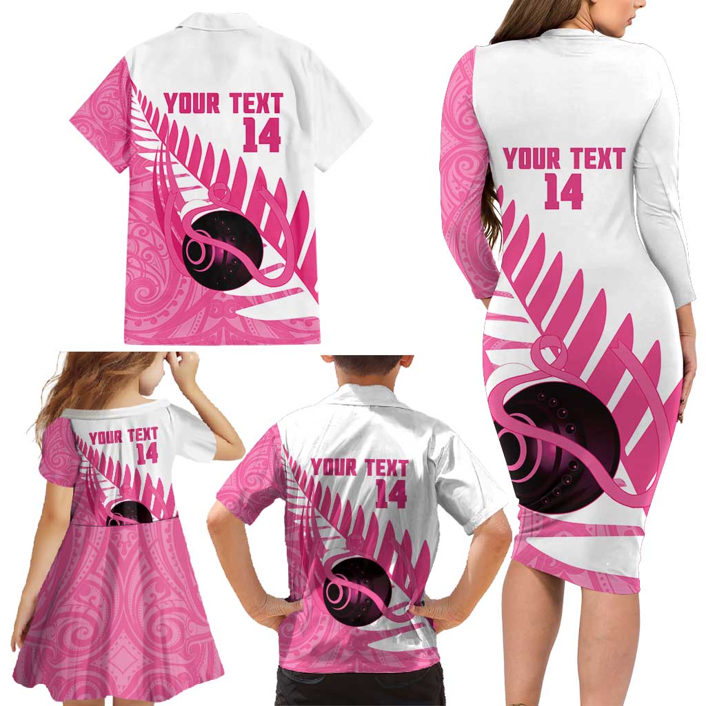 New Zealand Lawn Bowls Breast Cancer Custom Family Matching Long Sleeve Bodycon Dress and Hawaiian Shirt Aotearoa Maori Silver Fern Pink Ribbon - Aussie Hoodie