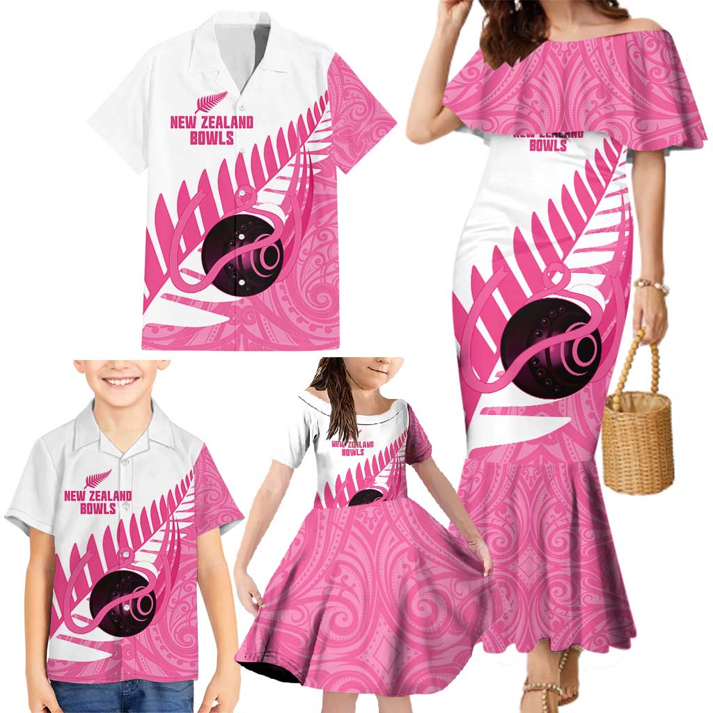 New Zealand Lawn Bowls Breast Cancer Custom Family Matching Mermaid Dress and Hawaiian Shirt Aotearoa Maori Silver Fern Pink Ribbon - Aussie Hoodie