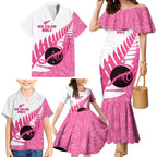 New Zealand Lawn Bowls Breast Cancer Custom Family Matching Mermaid Dress and Hawaiian Shirt Aotearoa Maori Silver Fern Pink Ribbon - Aussie Hoodie