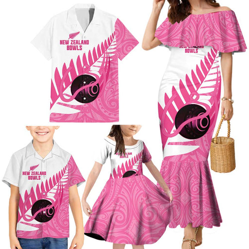 New Zealand Lawn Bowls Breast Cancer Custom Family Matching Mermaid Dress and Hawaiian Shirt Aotearoa Maori Silver Fern Pink Ribbon - Aussie Hoodie