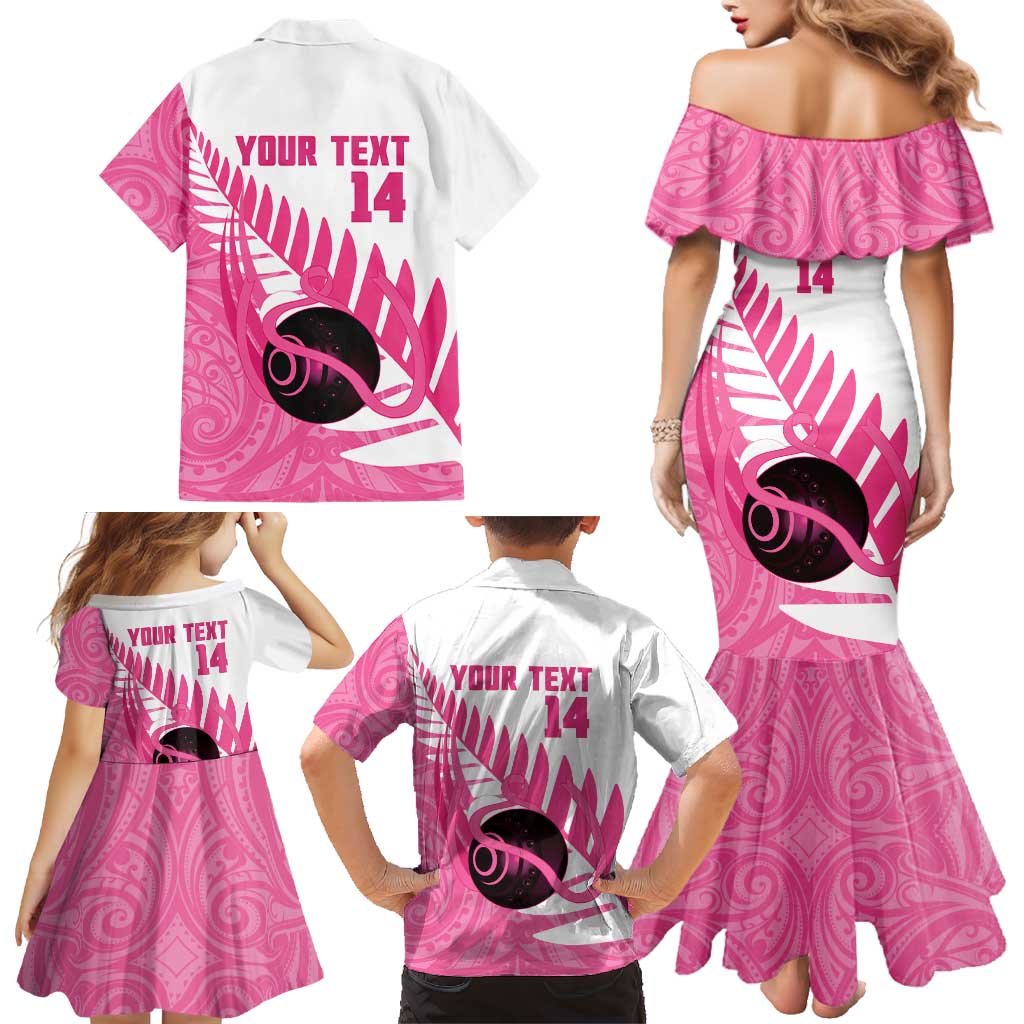 New Zealand Lawn Bowls Breast Cancer Custom Family Matching Mermaid Dress and Hawaiian Shirt Aotearoa Maori Silver Fern Pink Ribbon - Aussie Hoodie