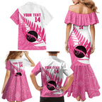 New Zealand Lawn Bowls Breast Cancer Custom Family Matching Mermaid Dress and Hawaiian Shirt Aotearoa Maori Silver Fern Pink Ribbon - Aussie Hoodie