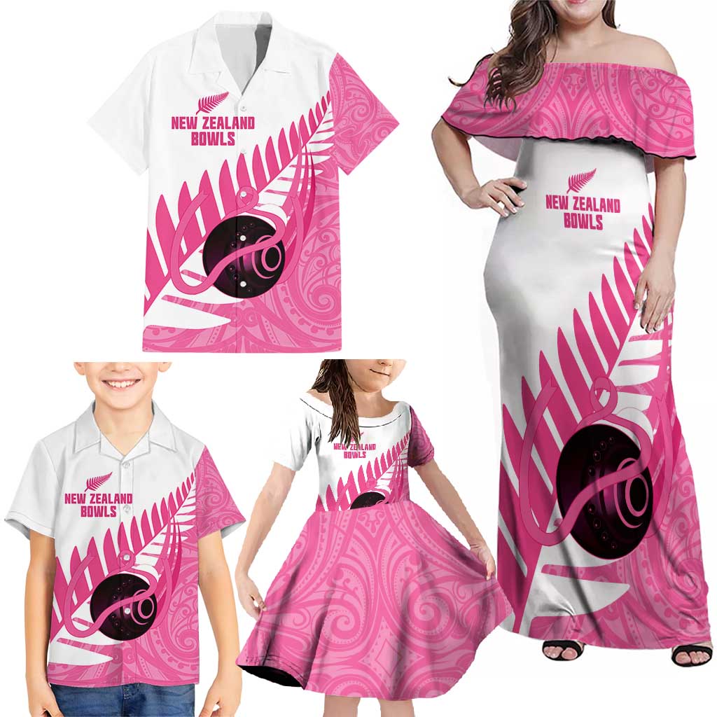 New Zealand Lawn Bowls Breast Cancer Custom Family Matching Off Shoulder Maxi Dress and Hawaiian Shirt Aotearoa Maori Silver Fern Pink Ribbon - Aussie Hoodie