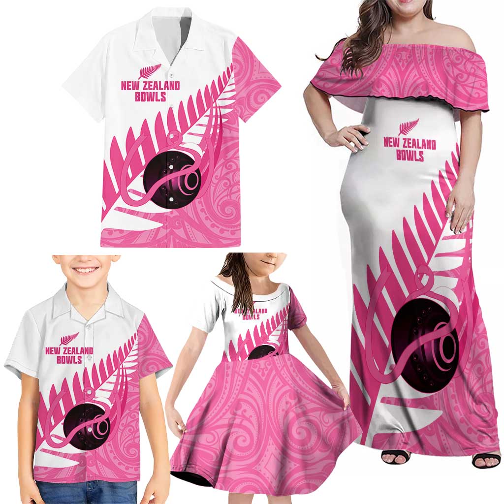 New Zealand Lawn Bowls Breast Cancer Custom Family Matching Off Shoulder Maxi Dress and Hawaiian Shirt Aotearoa Maori Silver Fern Pink Ribbon - Aussie Hoodie