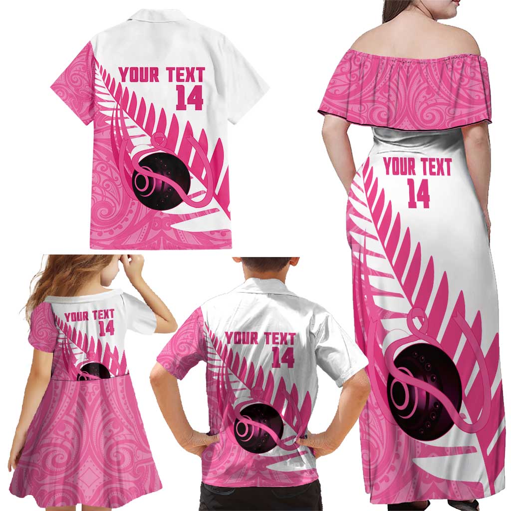 New Zealand Lawn Bowls Breast Cancer Custom Family Matching Off Shoulder Maxi Dress and Hawaiian Shirt Aotearoa Maori Silver Fern Pink Ribbon - Aussie Hoodie