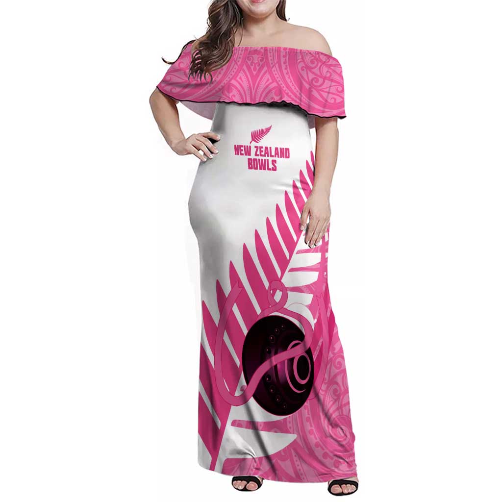 New Zealand Lawn Bowls Breast Cancer Custom Family Matching Off Shoulder Maxi Dress and Hawaiian Shirt Aotearoa Maori Silver Fern Pink Ribbon - Aussie Hoodie