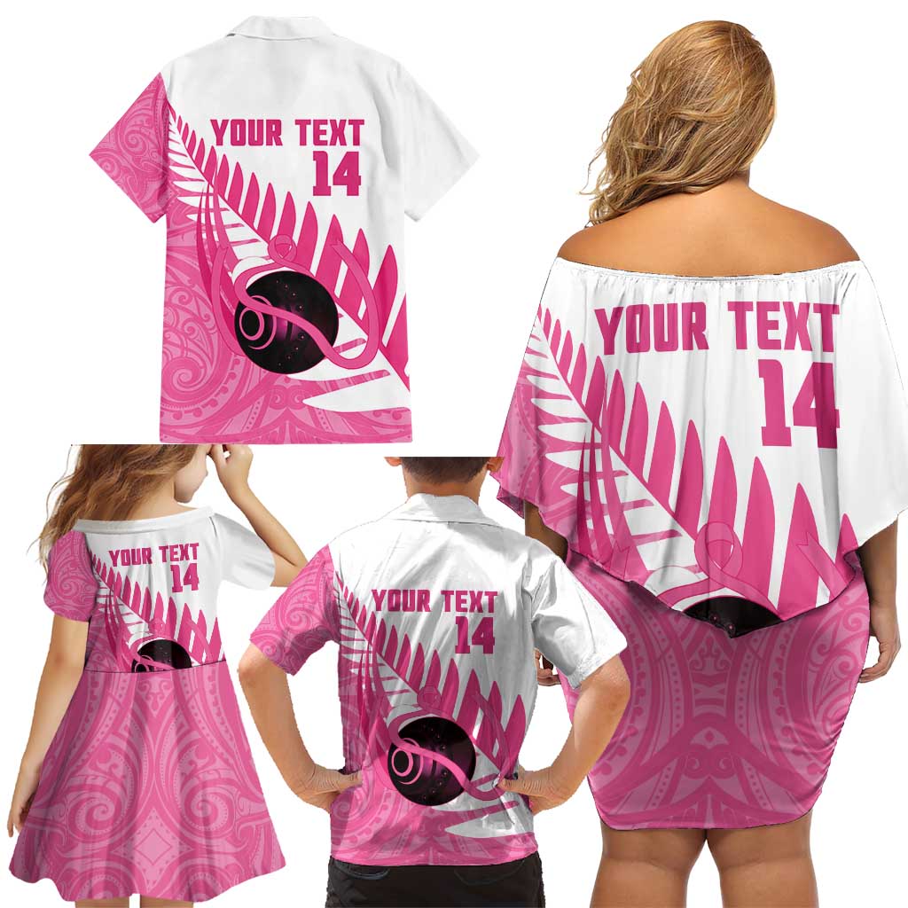 New Zealand Lawn Bowls Breast Cancer Custom Family Matching Off Shoulder Short Dress and Hawaiian Shirt Aotearoa Maori Silver Fern Pink Ribbon - Aussie Hoodie