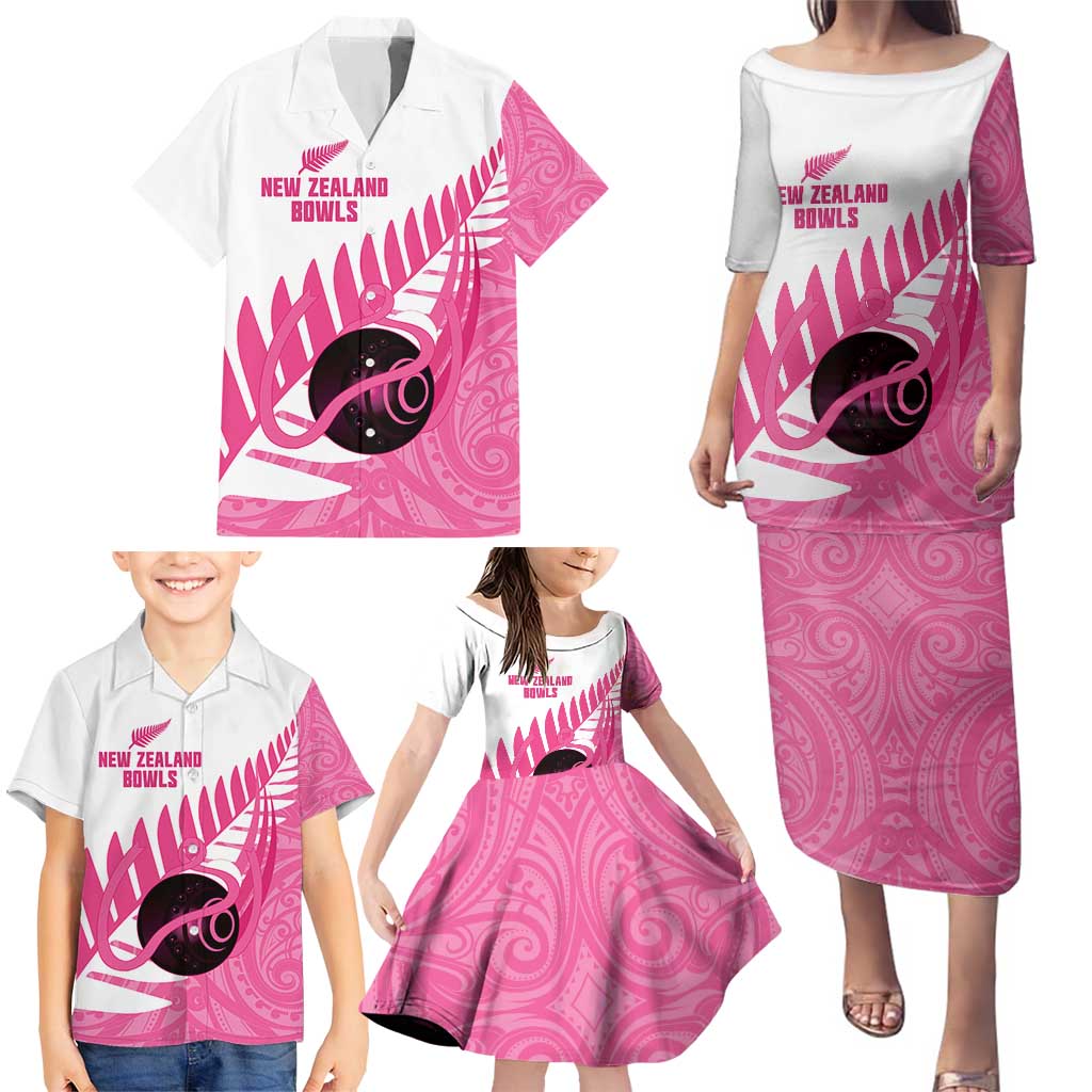 New Zealand Lawn Bowls Breast Cancer Custom Family Matching Puletasi and Hawaiian Shirt Aotearoa Maori Silver Fern Pink Ribbon - Aussie Hoodie