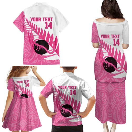 New Zealand Lawn Bowls Breast Cancer Custom Family Matching Puletasi and Hawaiian Shirt Aotearoa Maori Silver Fern Pink Ribbon - Aussie Hoodie