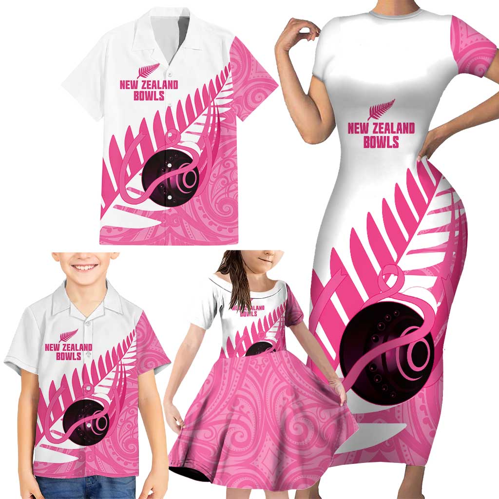 New Zealand Lawn Bowls Breast Cancer Custom Family Matching Short Sleeve Bodycon Dress and Hawaiian Shirt Aotearoa Maori Silver Fern Pink Ribbon - Aussie Hoodie
