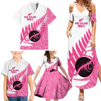 New Zealand Lawn Bowls Breast Cancer Custom Family Matching Summer Maxi Dress and Hawaiian Shirt Aotearoa Maori Silver Fern Pink Ribbon - Aussie Hoodie