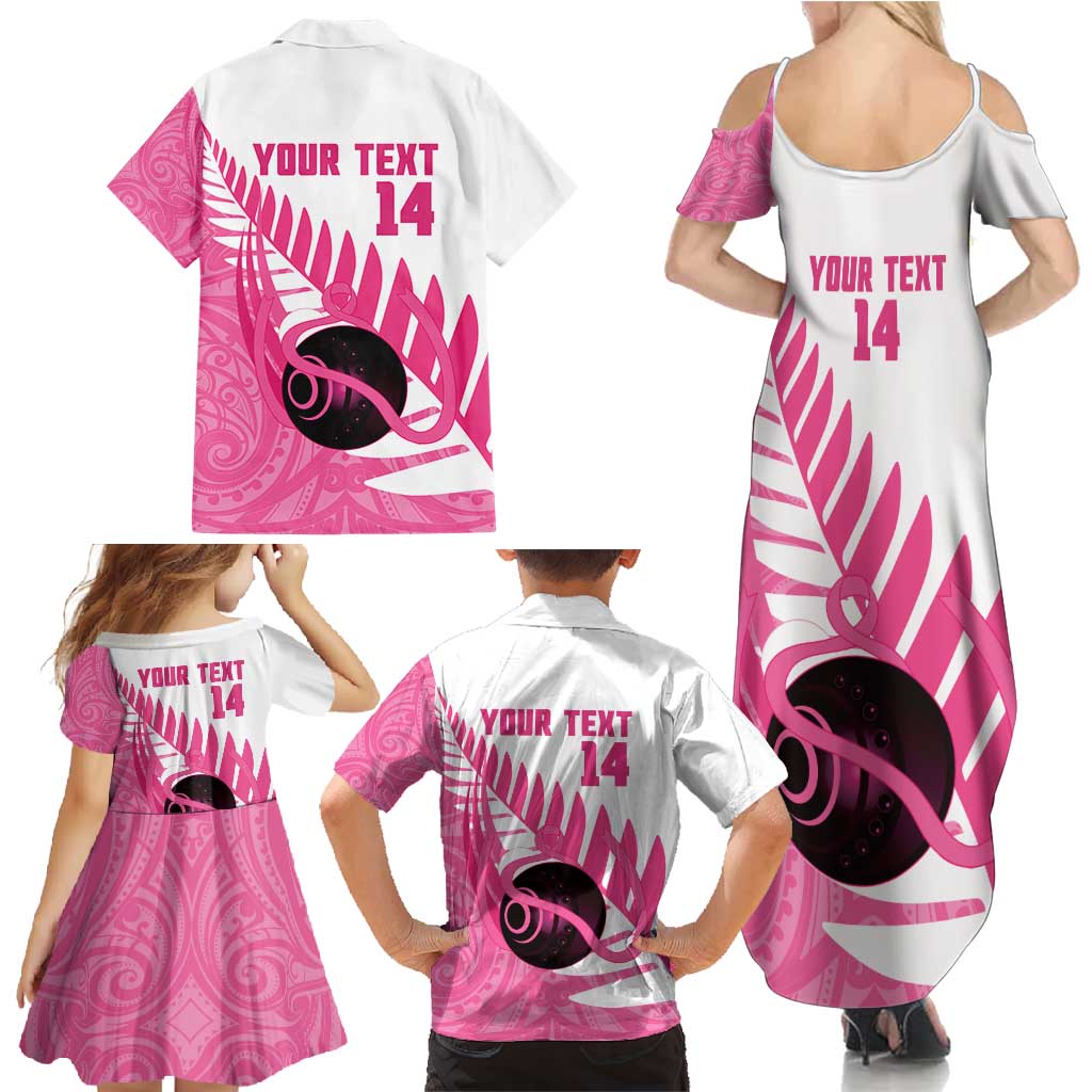 New Zealand Lawn Bowls Breast Cancer Custom Family Matching Summer Maxi Dress and Hawaiian Shirt Aotearoa Maori Silver Fern Pink Ribbon - Aussie Hoodie