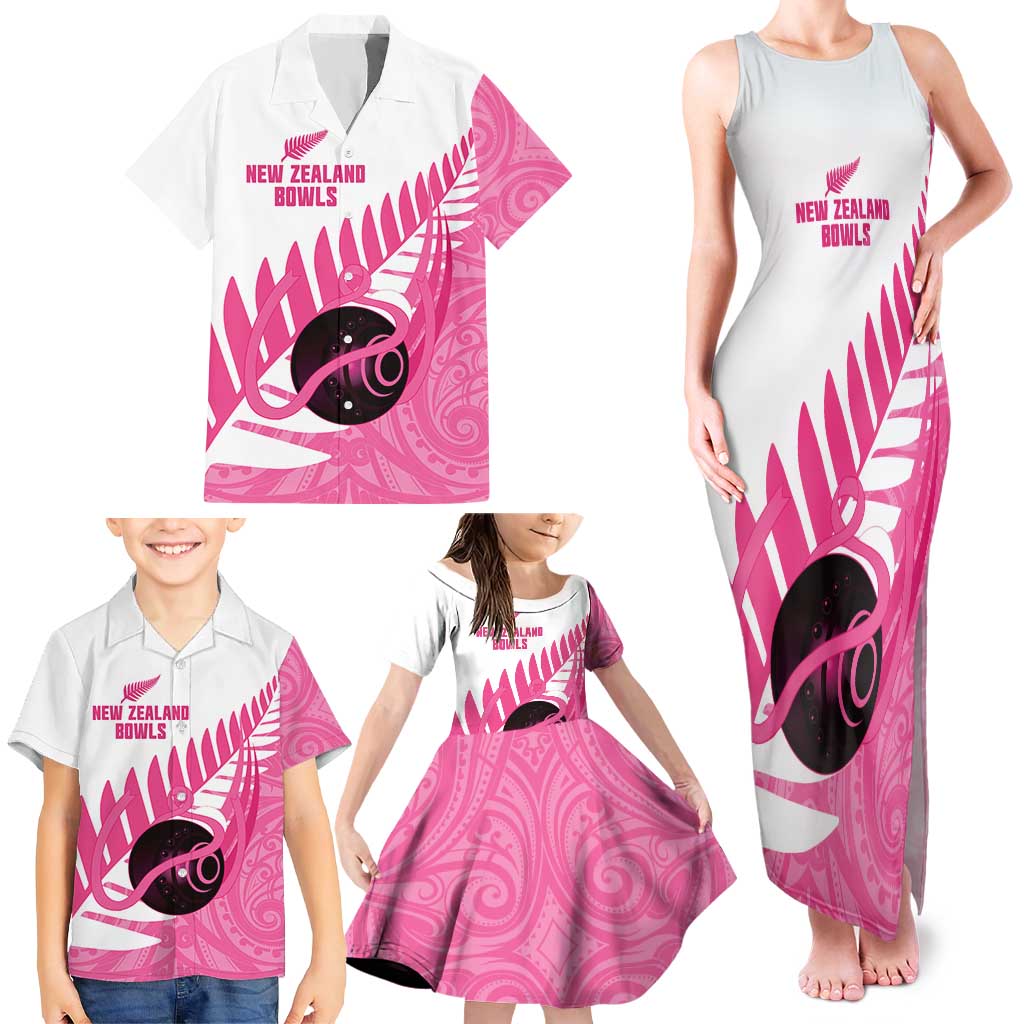 New Zealand Lawn Bowls Breast Cancer Custom Family Matching Tank Maxi Dress and Hawaiian Shirt Aotearoa Maori Silver Fern Pink Ribbon - Aussie Hoodie