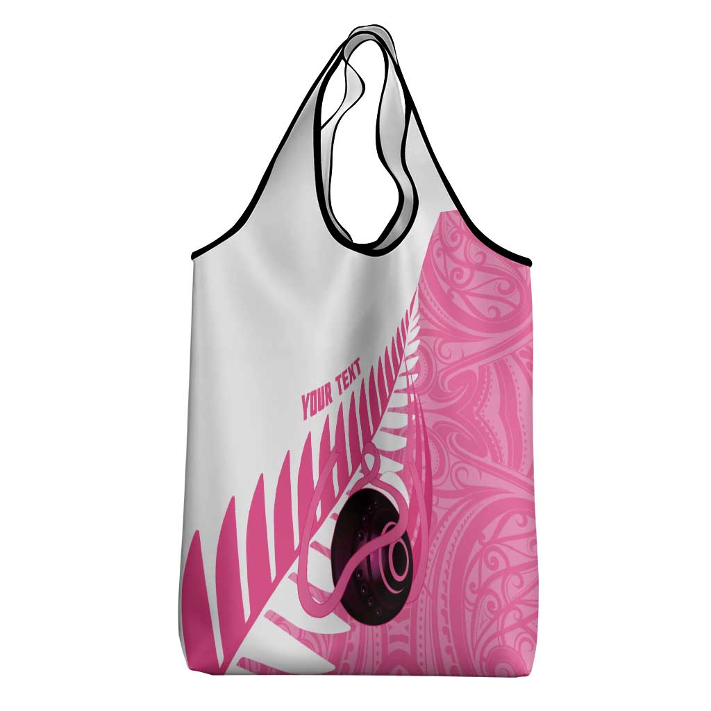 New Zealand Lawn Bowls Breast Cancer Custom Grocery Bag Aotearoa Maori Silver Fern Pink Ribbon - Aussie Hoodie