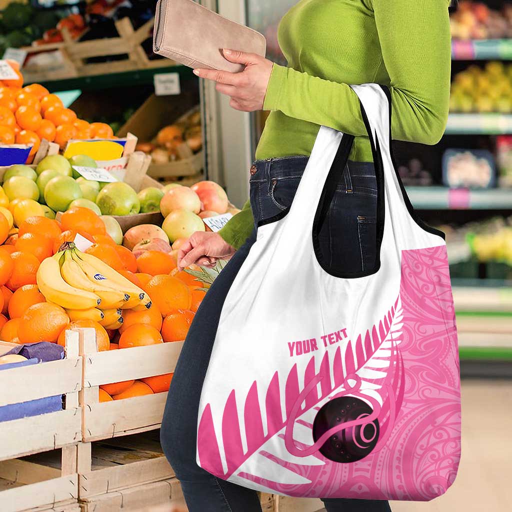 New Zealand Lawn Bowls Breast Cancer Custom Grocery Bag Aotearoa Maori Silver Fern Pink Ribbon - Aussie Hoodie