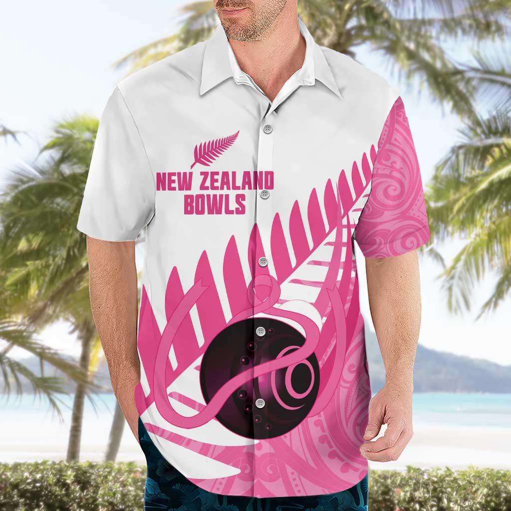 New Zealand Lawn Bowls Breast Cancer Custom Hawaiian Shirt Aotearoa Maori Silver Fern Pink Ribbon - Aussie Hoodie