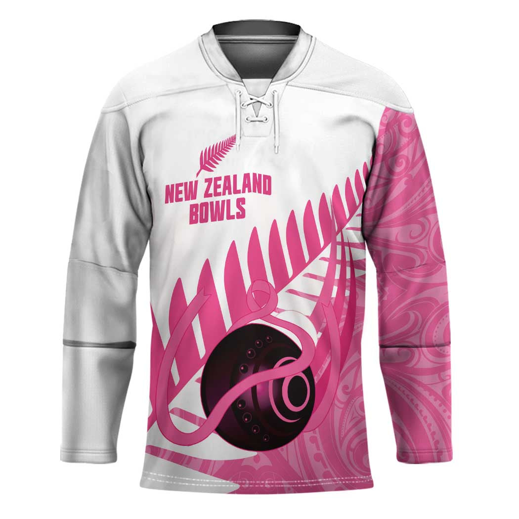 New Zealand Lawn Bowls Breast Cancer Custom Hockey Jersey Aotearoa Maori Silver Fern Pink Ribbon - Aussie Hoodie