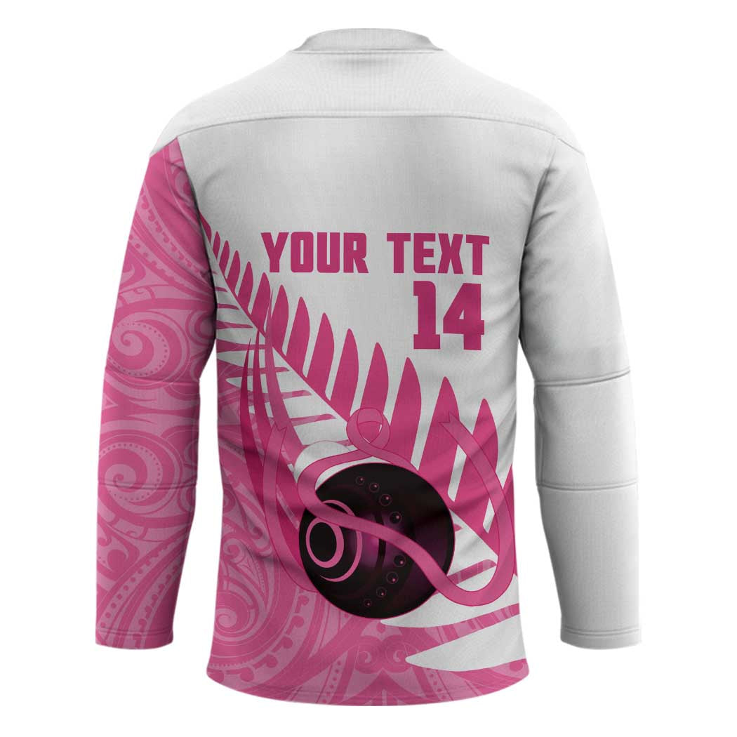 New Zealand Lawn Bowls Breast Cancer Custom Hockey Jersey Aotearoa Maori Silver Fern Pink Ribbon - Aussie Hoodie