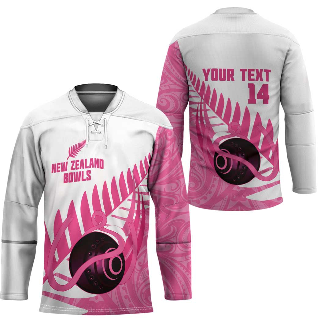 New Zealand Lawn Bowls Breast Cancer Custom Hockey Jersey Aotearoa Maori Silver Fern Pink Ribbon - Aussie Hoodie