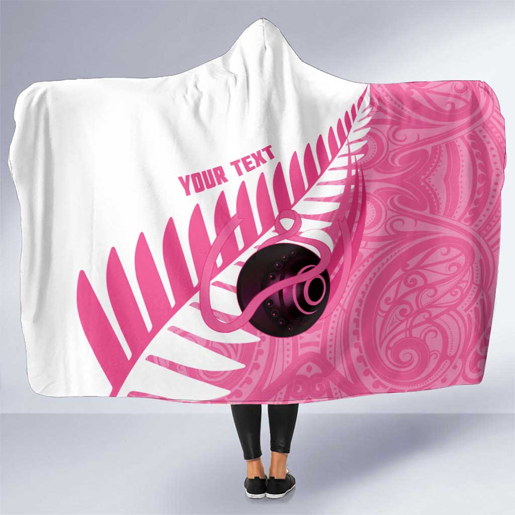 New Zealand Lawn Bowls Breast Cancer Custom Hooded Blanket Aotearoa Maori Silver Fern Pink Ribbon - Aussie Hoodie