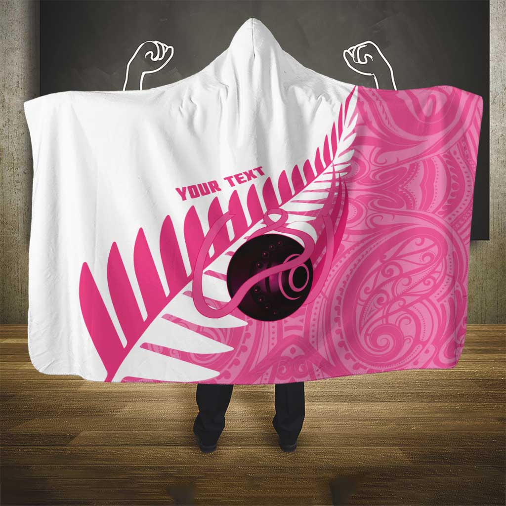 New Zealand Lawn Bowls Breast Cancer Custom Hooded Blanket Aotearoa Maori Silver Fern Pink Ribbon - Aussie Hoodie