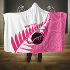 New Zealand Lawn Bowls Breast Cancer Custom Hooded Blanket Aotearoa Maori Silver Fern Pink Ribbon - Aussie Hoodie