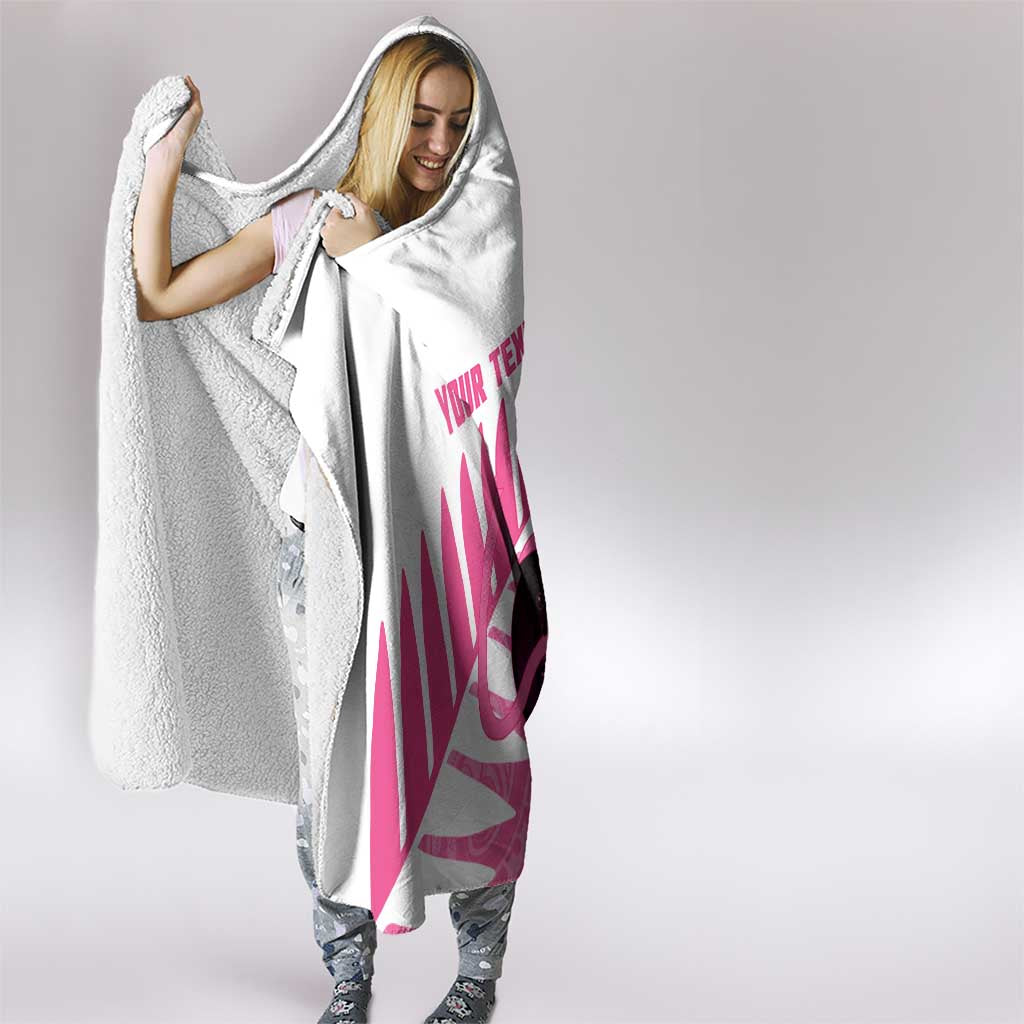 New Zealand Lawn Bowls Breast Cancer Custom Hooded Blanket Aotearoa Maori Silver Fern Pink Ribbon - Aussie Hoodie